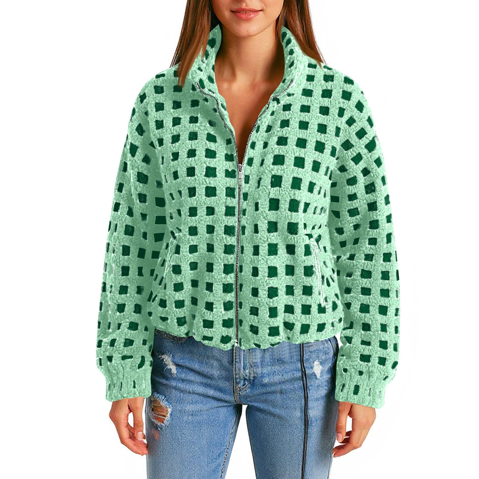 

Women s Autumn/winter Lamb Cardigan Hooded Zipper Fleece Casual Coat L зелений