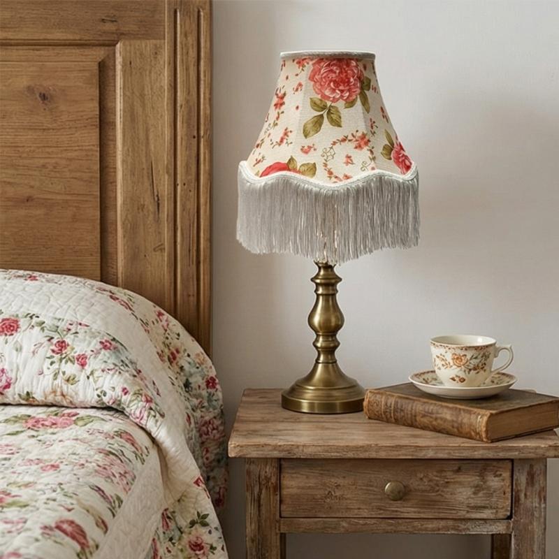 Soft Light Filtering Cloth Lamp Shade With Delicate Lace Trim Elegant Fringe Lampshades For Reading And Relaxation