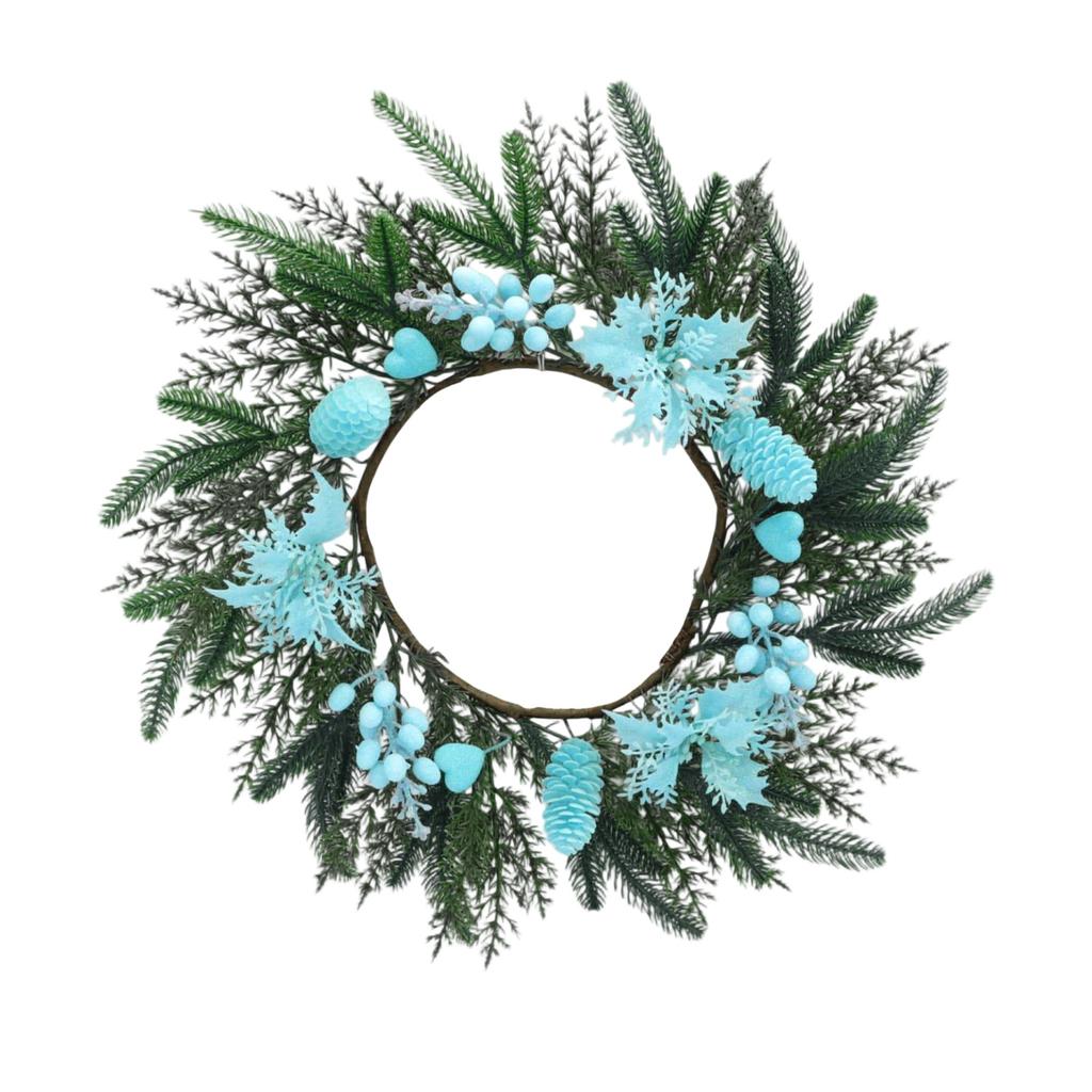 55cm Christmas Wreath with Artificial Leaves and Berries, Blue Multicolor for Front Door Holiday Decor