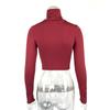 Otoño Mujer Ins Sexy Ajustado Crop Top Manga Larga Cuello Alto