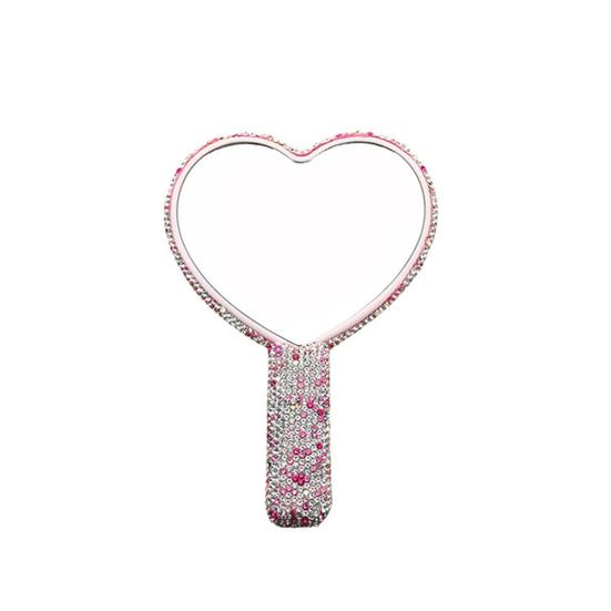 

Зеркало для макияжа Yousheng с блестящим декором из страз, нескользящей ручкой, удобным захватом, легко носить, квадратное, круглое, в форме сердца, ручное зеркало для женщин и девушек Heart Ring розовый