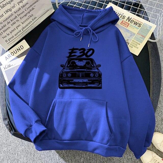 Herbst Winter E30 Auto Hoodies Fleece Dicke Warme Frauen Hip Hop Gedruckt Crewneck Taschen Cartoon Streetwear Sweatshirts