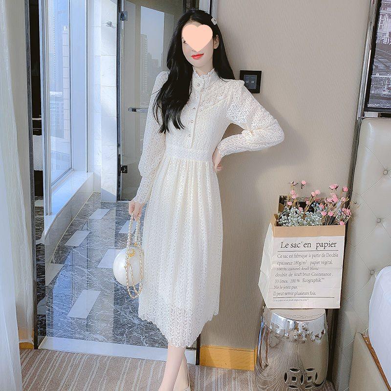 Women's Winter Lace Dress: Velvet, Thick, Elegant for Autumn/Winter 2025