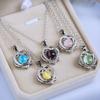 Silver Plated Cat's Eye Stone Double Heart Pendant Necklace, Sparkling CZ Halo Cable Chain Necklace for Women