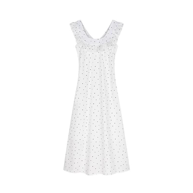 French white polka dot small flying sleeve vest dress women's summer ruffle edge waist skirt temperament vacation dress