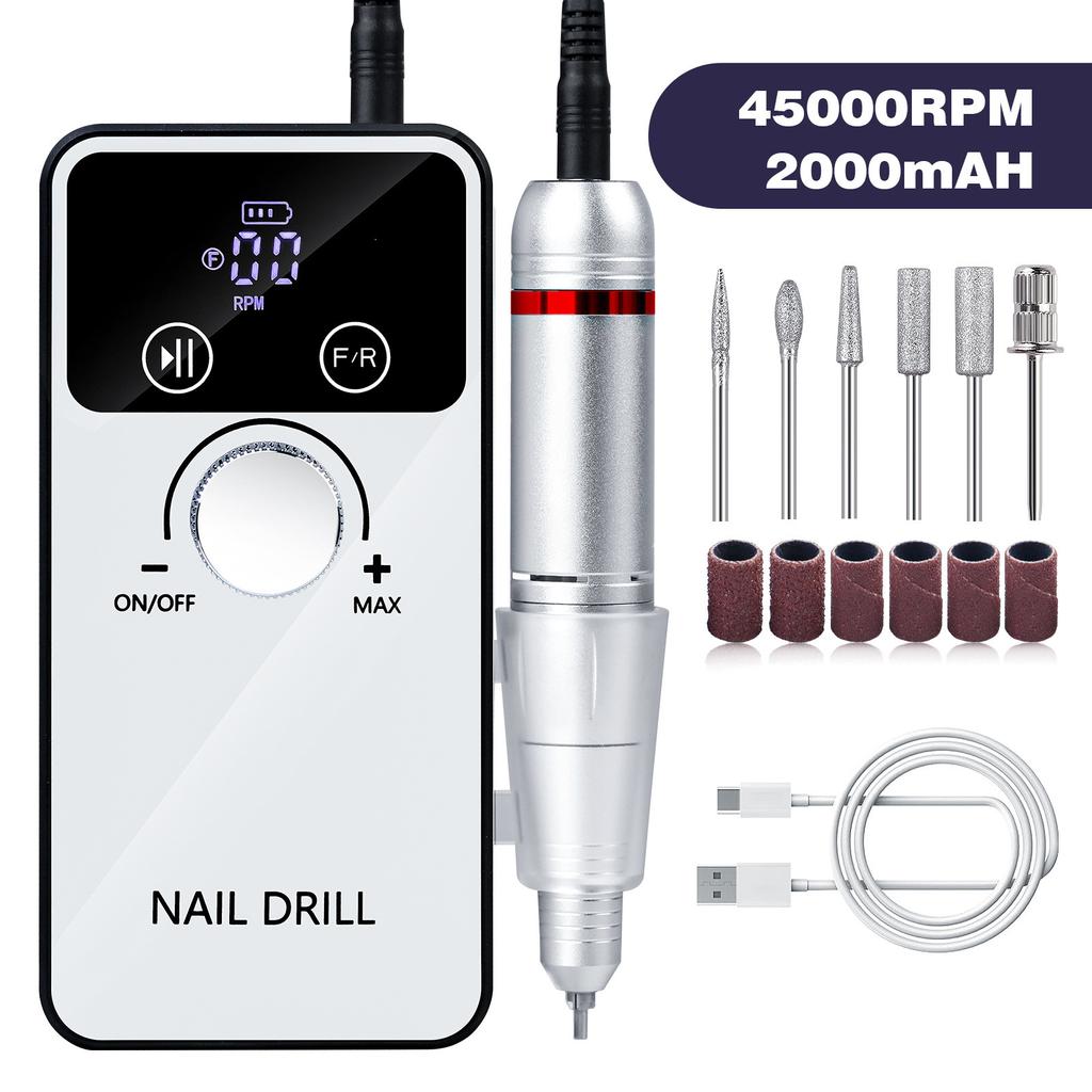 Electric Nail Drill Machine Set 45000RPM Nail Drill with Nail Drill Bits Low Noise Easy to Use Nail File Machine