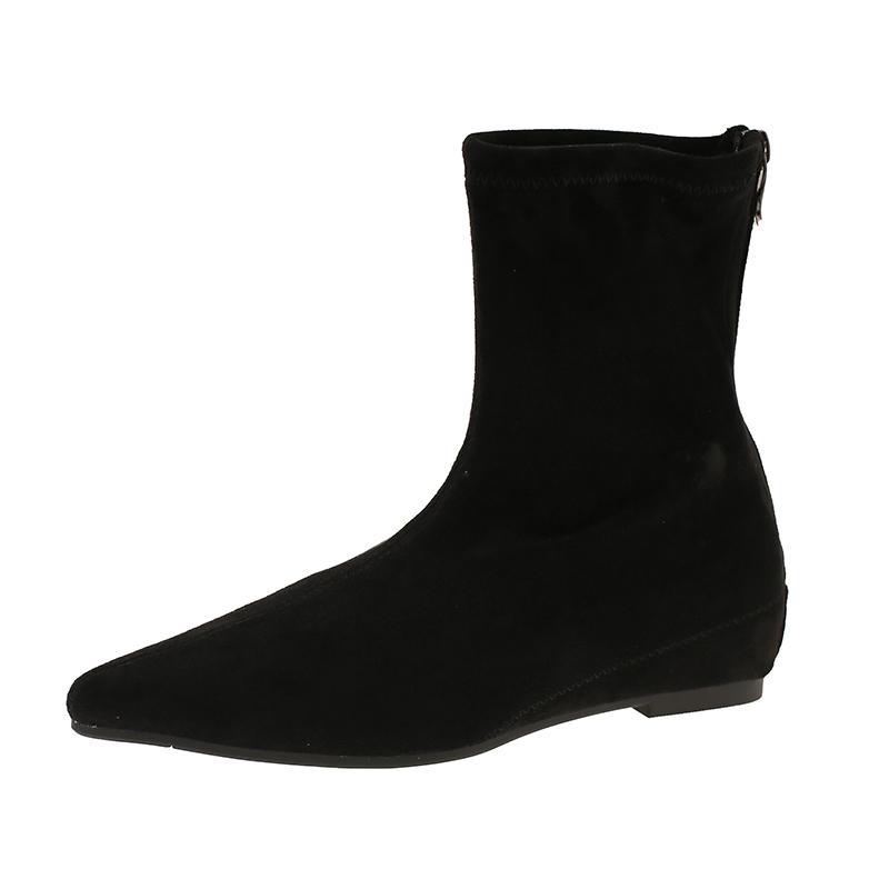 Aphixta Suede Upper Woman Modern Boots 5cm Height Increasing Short Boots Shoes Sexy Pointed Toe Black Zipper Concise Ankle Boot