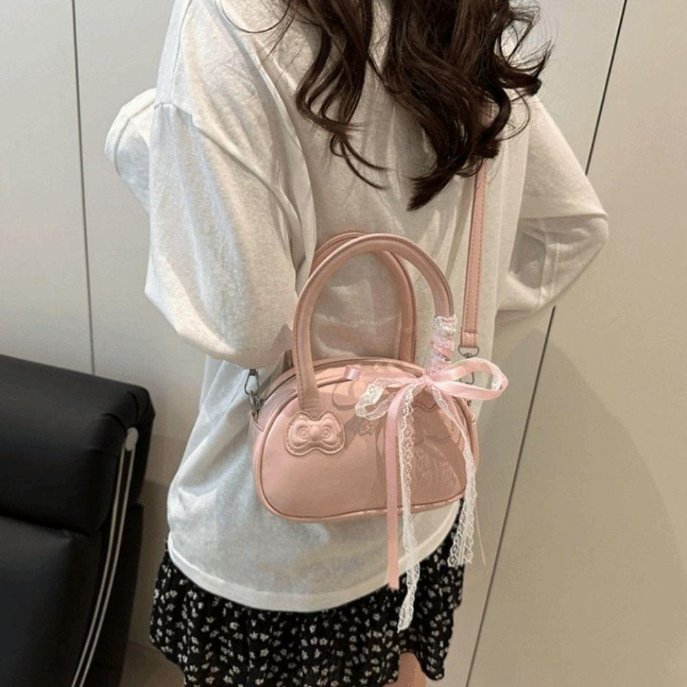 Y2k Lace Ribbons Boston Bag Korean Commute Handbag Casual Bow Crossbody Bag  Spring And Summer