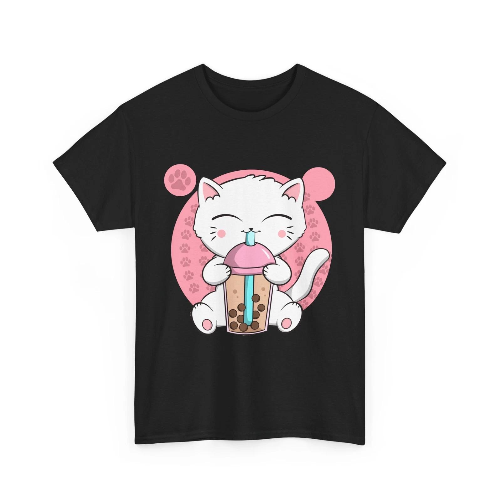 Anime Cat Shirt, Boba Cat Bubble Tea Neko Shirt, Japanese Kawaii Cat Shirt S