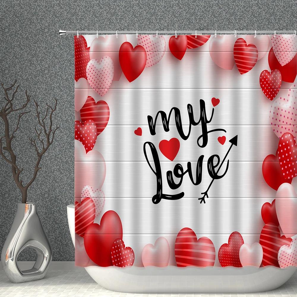 

Love Shower Curtain Romantic Lover Rose Flower Piano Balloon Petal Bicycle Print Pattern Washable Household Decoration With Hook W90XH180cm