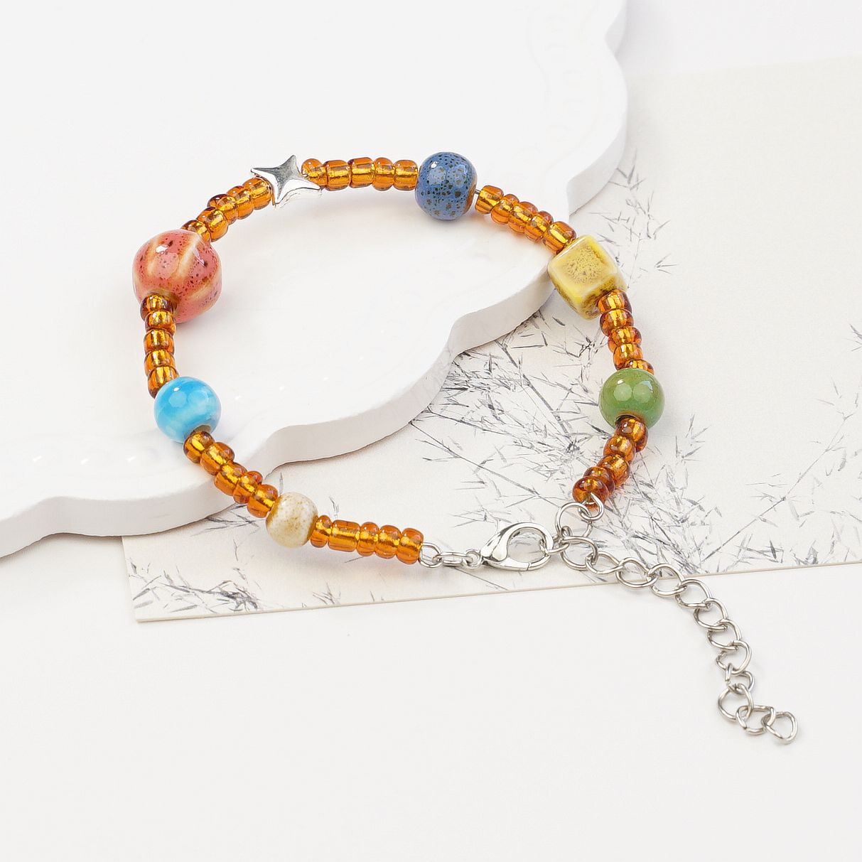 ins blogger niche design sense beaded personality premium bracelet simple color original jewelry niche bracelet