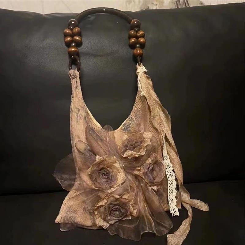 

2024 вінтажна китайська трава та дерев’яна плісирована троянда під пахвами великої місткості на плече