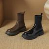 Krazing Pot Microfiber Autumn Winter Shoes Thick High Heels Flat Platform Size 43 Motorcycle Boots Knitwear Non-slip Ankle Boots