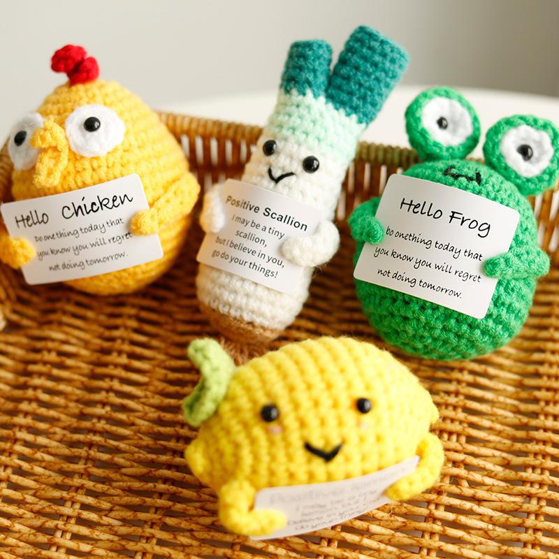 Mini Positive Energy Potatoes Hug Pocket Handmade Plush Wool Knitting Doll With Card Funny Christams Gifts Home Room Decoration