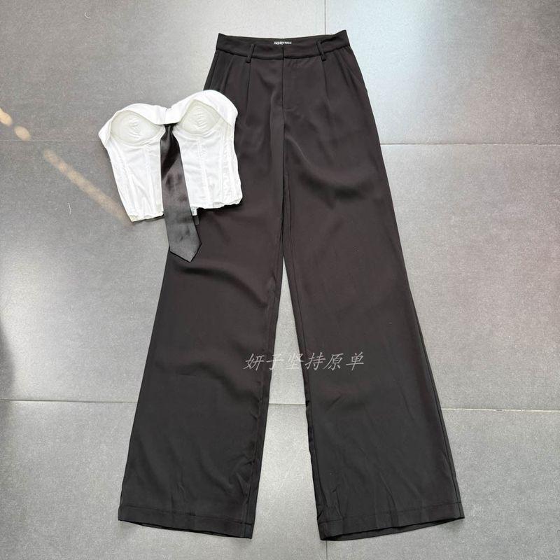 Foreign Trade Order FN Agent Gyaru Tie Tube Top Fashionable Set High Waist Wide Leg Suit Trousers Thin