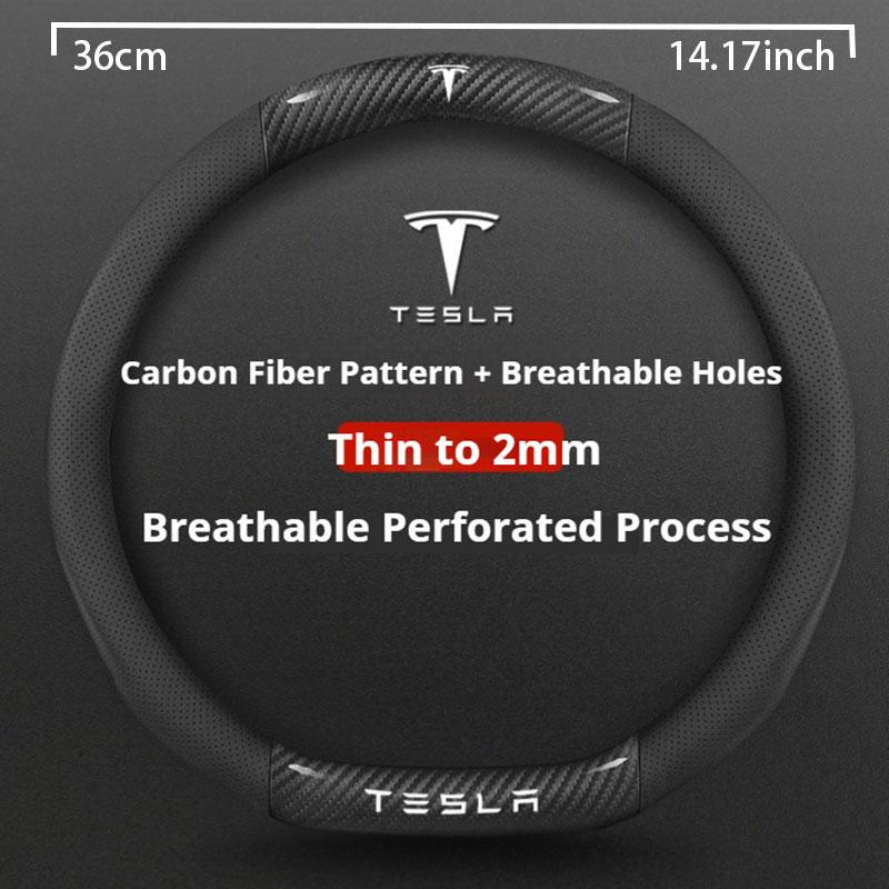 Car Carbon Fiber Leather Anti-Slip Steering Wheel Cover For Tesla Cybertruck Beast Roadster Model 3 Model Y Model S Model X
