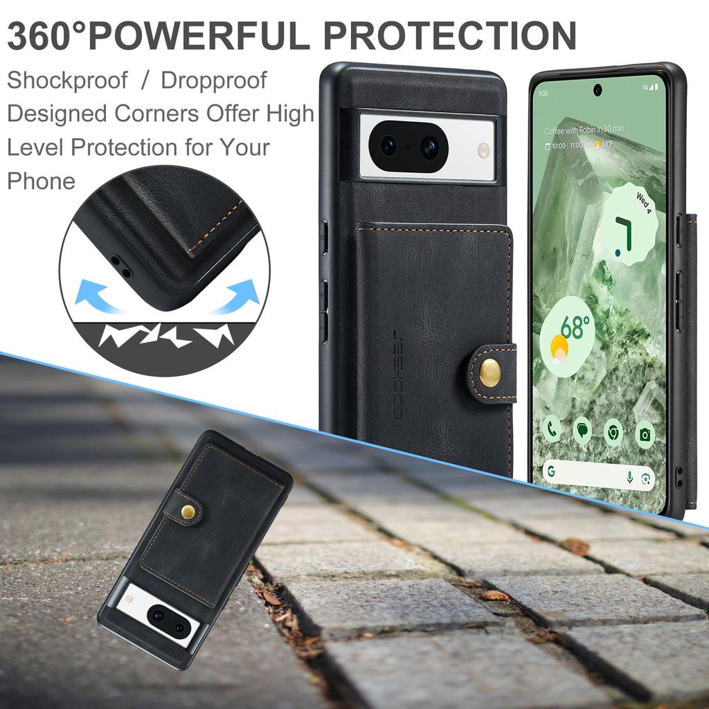 For Google Pixel 8a Case Leather+TPU Retro Phone Cover Detachable Magnetic Back Card Pocket