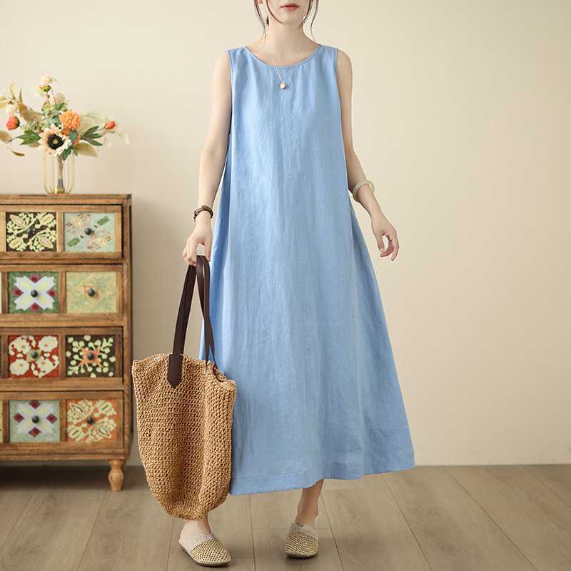 Women s Linen Blend Sleeveless Maxi Dress for Summer M