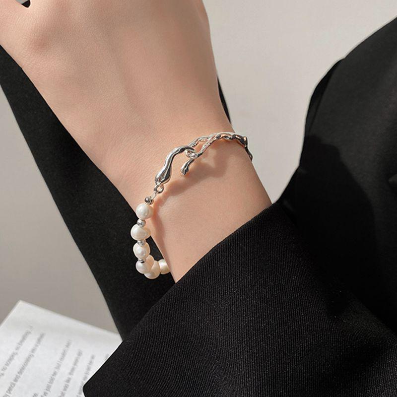 Korean Style Baroque Freshwater Pearl Bracelet with Branch Texture