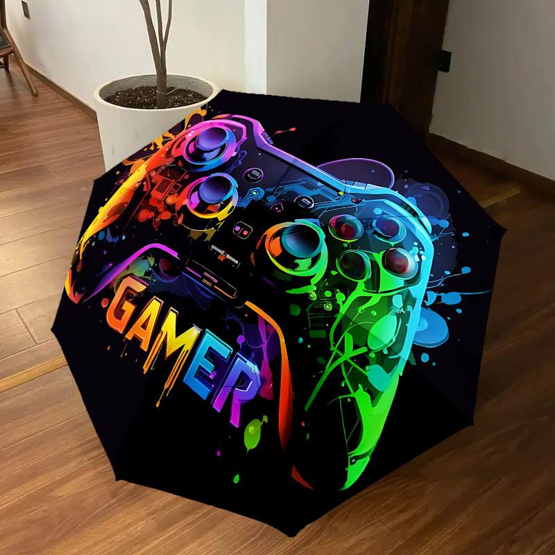 1PC Gamer Controller Automatic Open/Close Umbrella with Windproof, 8-Rib Sturdy Canopy, Durable Ribs, Fashionable Design, Outdoor Accessory, Fun Prin,