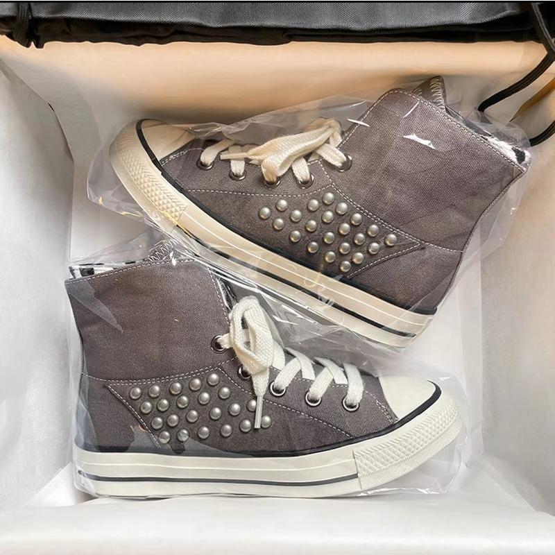 Men's Women's Outdoor High Canvas Shoes Couples Breathable Rivets Increase Casual Shoe