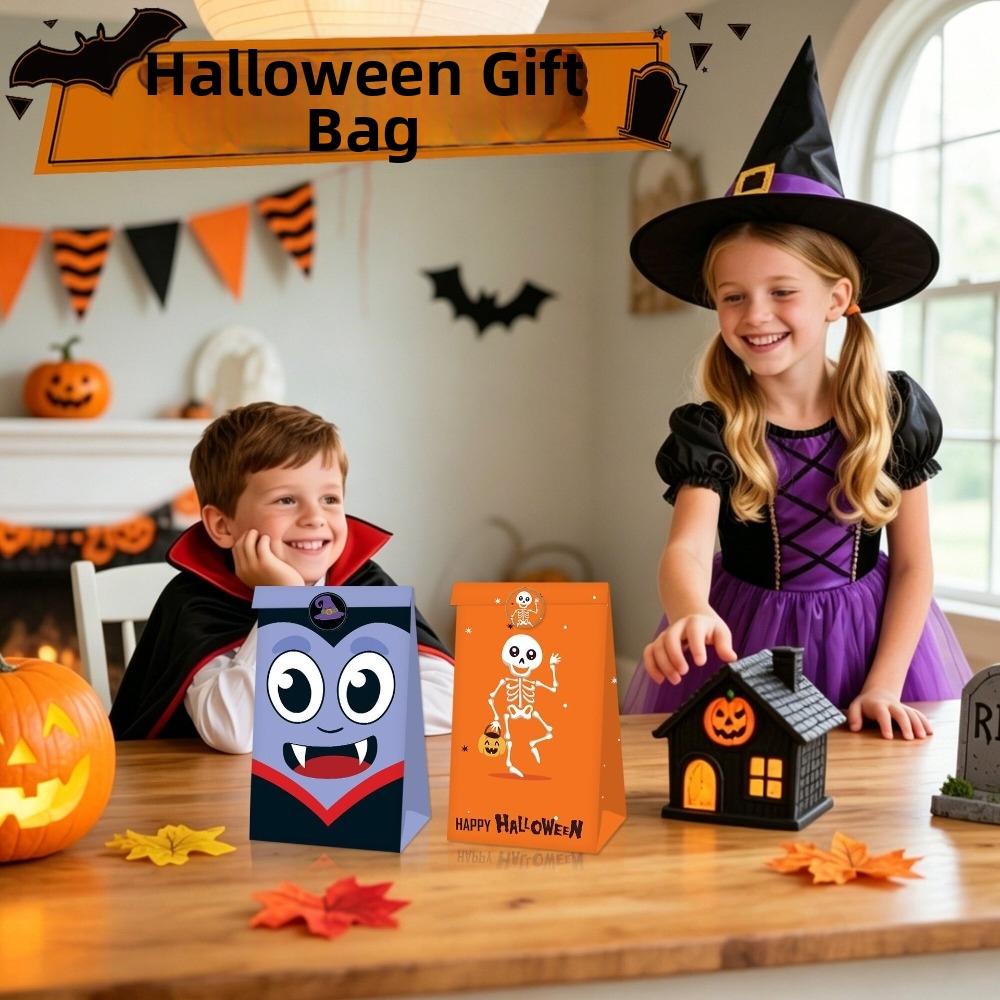 24pcs Pumpkin Bat Patterns Party Favor Bags Flat Design Goodie Paper Bags Souvenir Gifts