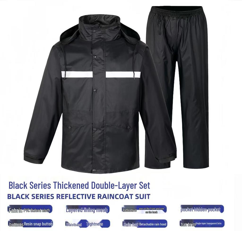 Marineblauer reflektierender Regenmantel und Hose für Herren - Wasserdicht, verdickt, zweiteilig, ideal für Sicherheits- und Sanitätsarbeiter