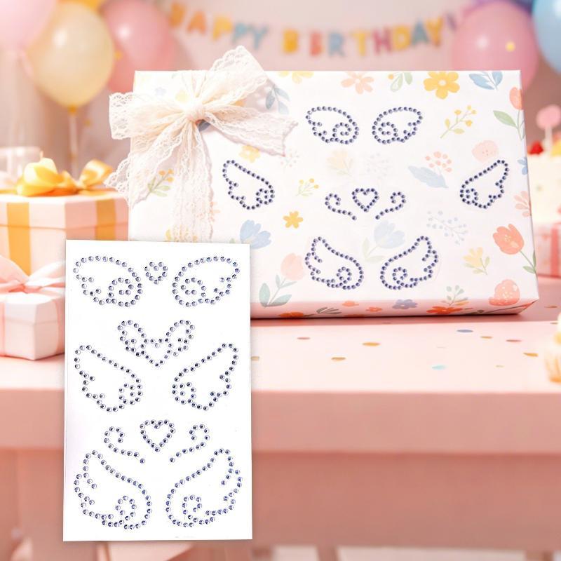 2 Sheets Angel Wings Diamond Stickers Pink And Silver Suitable For Handmade Face Decoration Rhinestone Stickers