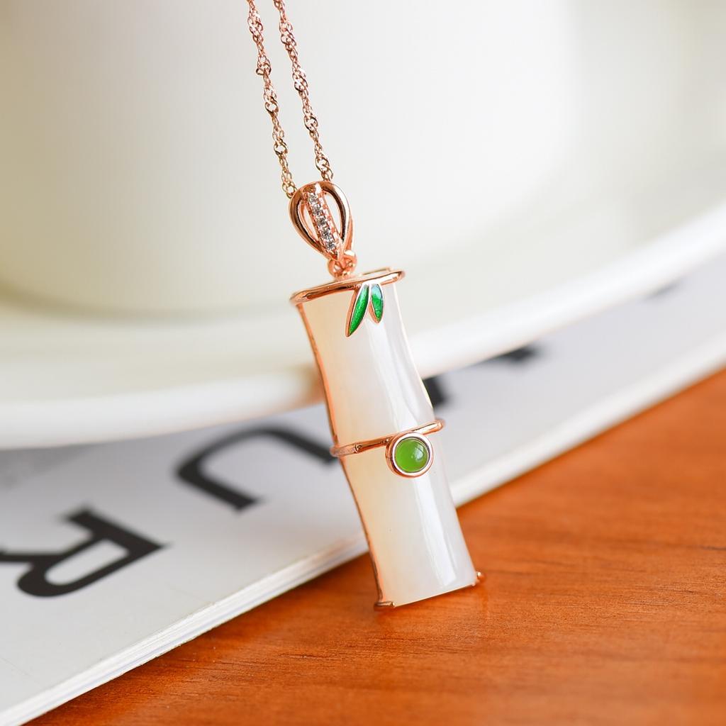 Hotan Jade S925 Silver Inlaid Bamboo Newspaper Peace Pendant
