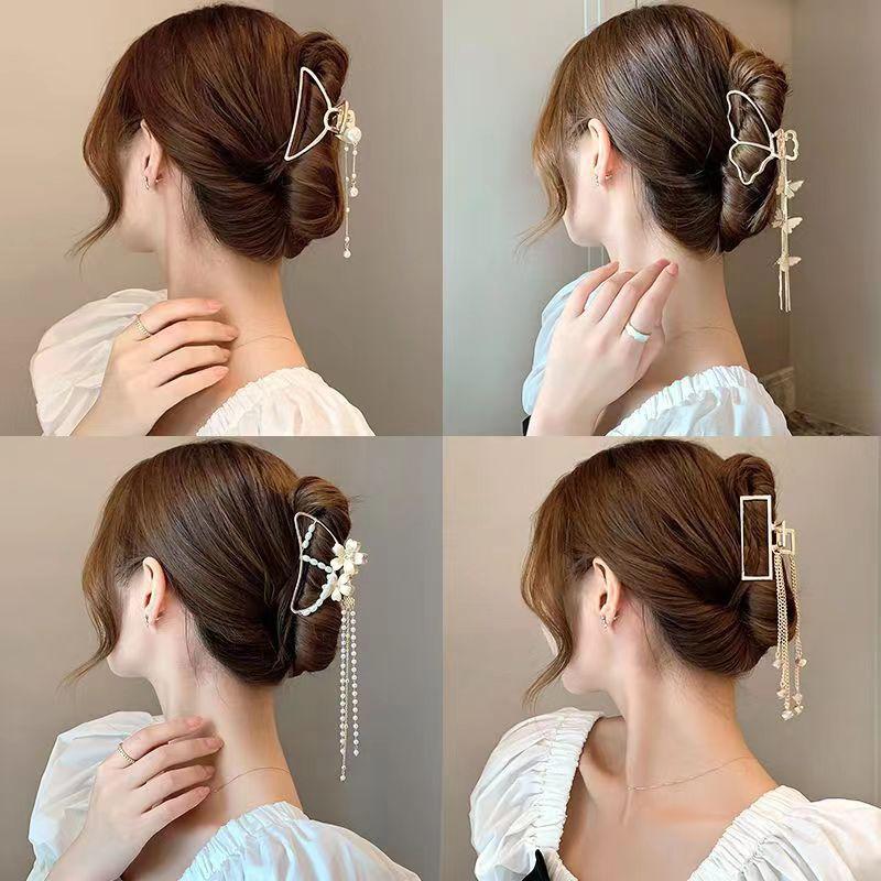 Butterfly Hair Claw Vintage Long Pendant Metal Hair Clips Crab Elegant Geometric Hairpins For Women Hair Accessories
