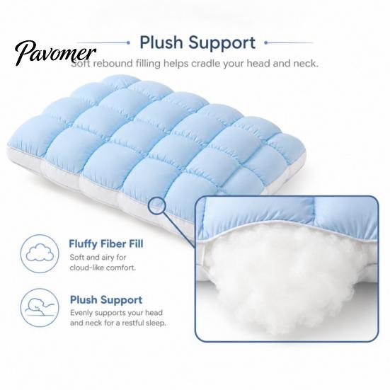 Soft Microfiber Pillows for Side Sleepers Cooling Quilted Puff Pillow, Cloud-Like Bed Down Alternative Relaxing Cloud Sleep Fluffy Pillow Back Stomach