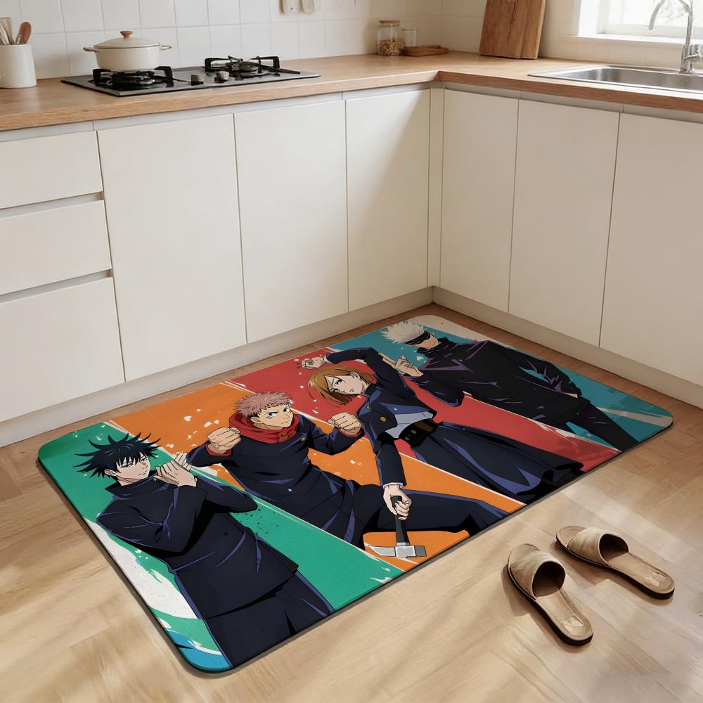 Cartoon Jujutsu Kaisen Floor Mat Non-slip Quick-dry Diatomaceous Earth Bath Mat, Absorbent Doormat