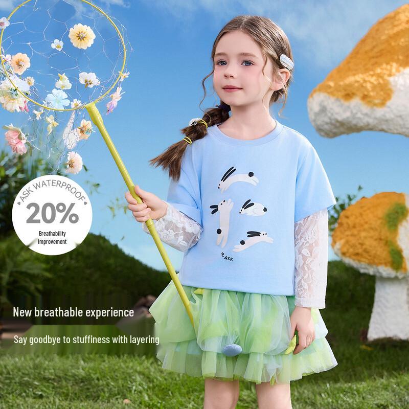 ASK JUNIOR Girls  Faux Layered Lace-Trim Long-Sleeve Top 110