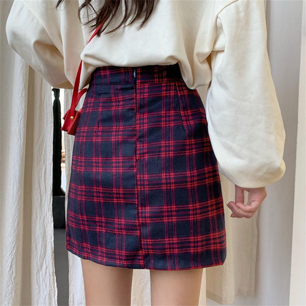 Fashion Women Plaid Printed Skirt Strap Elastic Ladies Slim Short Skirts