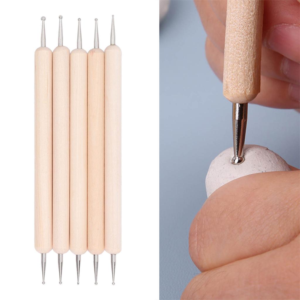 5pcs Tracing Stylus DIY Making Wooden Handle Stainless Steel Double Head Ball Tip Embossing Stylus for Art Projects
