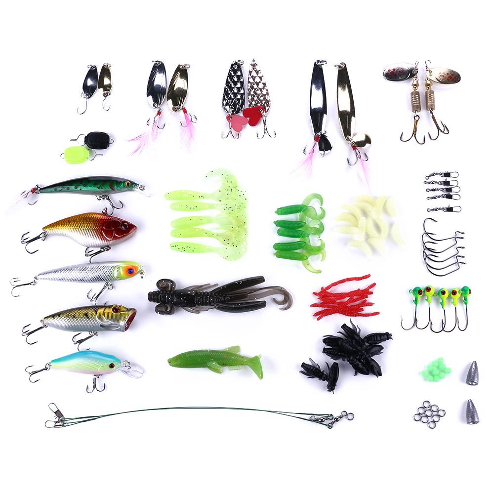 Box110 Combo 110pcs/box Artificial Hard Soft Baits Kit Minnow Popper Pencil Crankbait VIB Spinner Fishing Lures Set