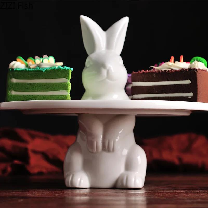 BRRabbit Shape Ceramics Cake Tray Wedding Party Dessert Display Stand Fondant Cake Decorating Tools Home Decorating ToolsEY