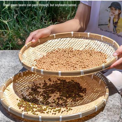 Bamboo Coarse-Hole Round Drying Basket - Farmhouse Sieve & Winnowing Tray