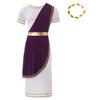 Mens Ancient Greek Toga Costume Short Sleeve Retro Gold Trim Roman Robe Headband Cosplay