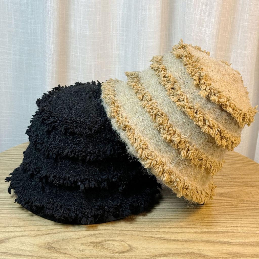 Fisherman Hat for Women Japanese Style Fur Edge Small Bucket Hat Korean Xiaoxiang Style Knitted Basin Hat Without Makeup and Versatile Trend
