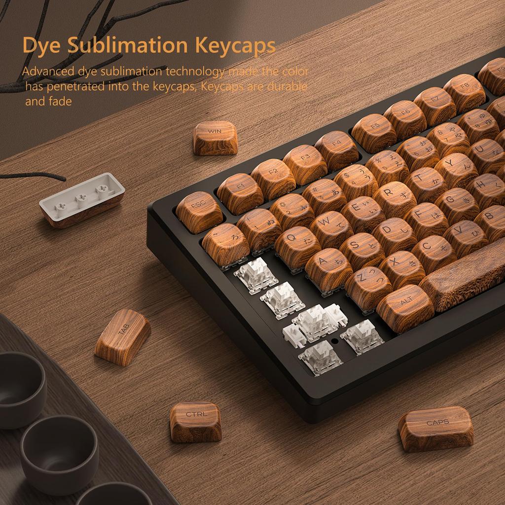Womier Keycap MOA Profile 131 Key PBT Wood Keycap Set Layout Japanese Layout Keycap for PC Keyboard 61/64/68/98/84/87/96/104/108 (Brown)