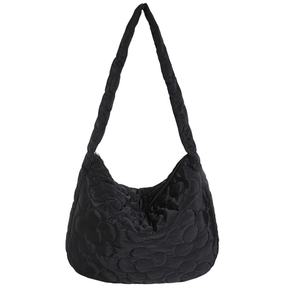 Women Puffy Hobo Bag Fashion Down Tote Handbag Casual Floral Quilted Tote Bag Lightweight Large Capacity Slouchy Shopper Bag