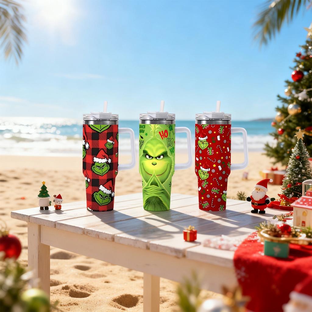 Neuer Edelstahl Auto Becher Eisbar Weihnachten 40oz Kaffee Reise Kühler Henkel Isolierbecher.