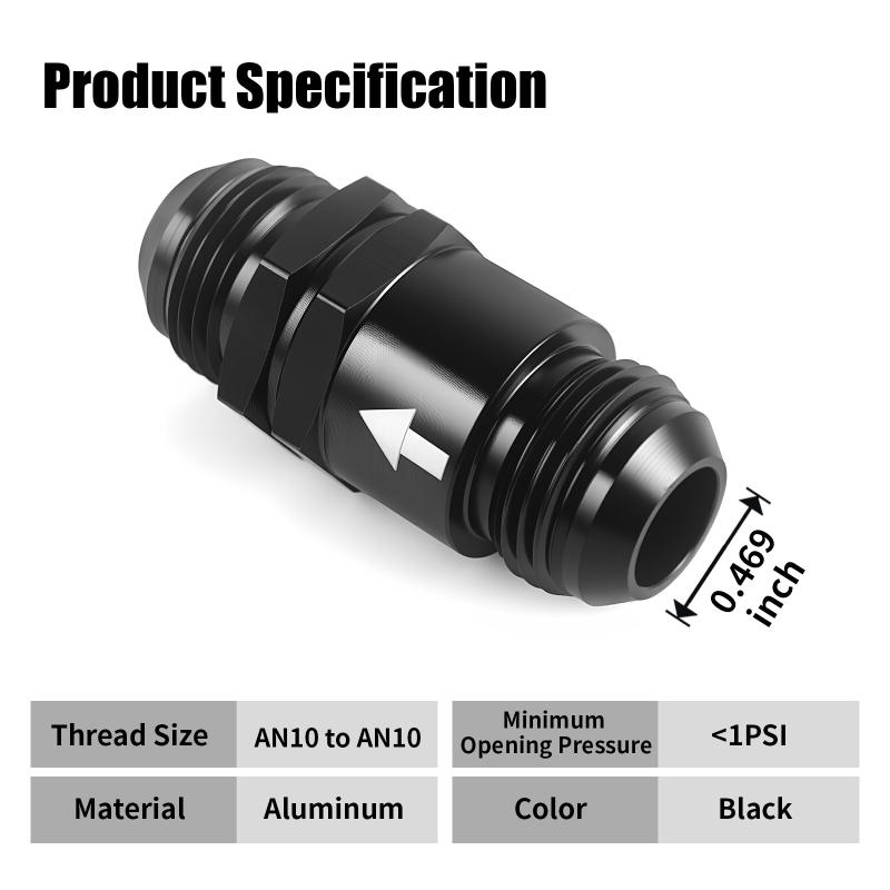 1PCS Aluminium Non Return One Way Check Valve Shuttle Type Check Valve Adapter Black for Car Engines Fuel/Hydraulic AN6 AN8 AN10