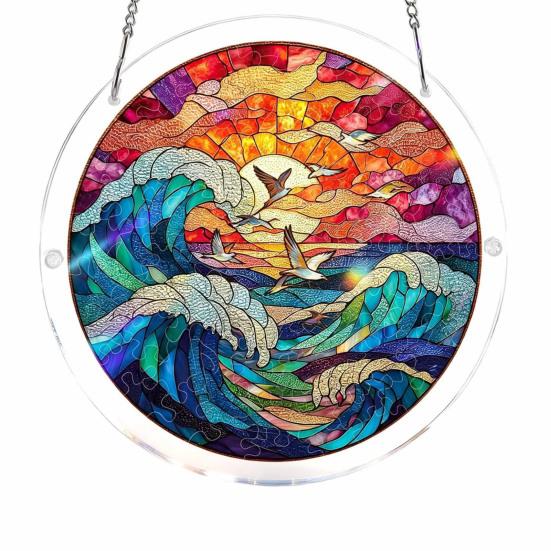 

Acrylic Jigsaw Puzzle Suncatcher Stained Glass Window Hanging Ornament DIY Puzzles Sun Catcher Panel for Home Decor Gifts for Mom Friends D