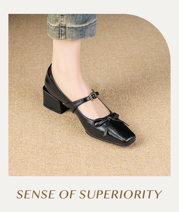 Spring Temperament Square Toe Thick Heel Straight Belt Commuting Mary Jane Shoes