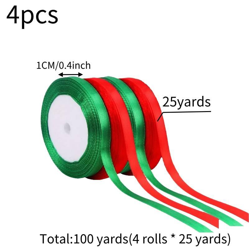 Christmas Ribbon 4pcs Red Green Wrap Bandage Diy Bow Wedding Card Gift Decor Box