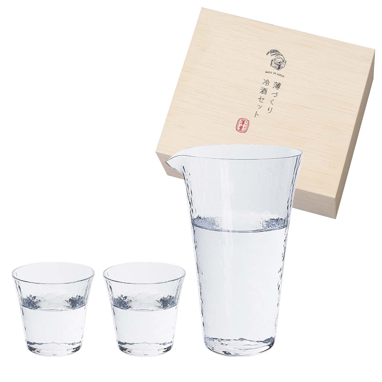 Toyo Sasaki Glass Sake Glass Set: A genuine sake glass set for enjoying sake. Thin-walled, chilled sake set, made in Japan, comes in a dedicated woode