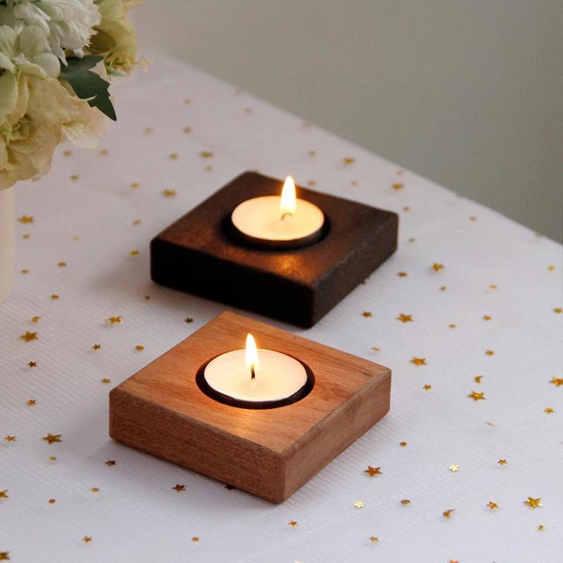 Nordische Stijl Houten Kandelaar Huis Tafeldecoratie Vierkante Houtspaander Kandelaarthouder Theelicht Kaarshouder Bar Feest Decoraties