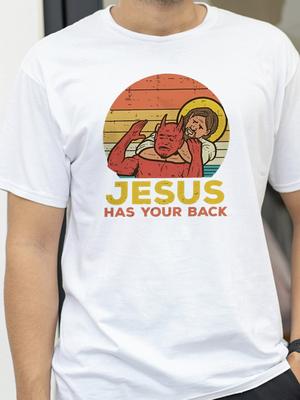 Jesus Has Your Back Jiu Jitsu Retro Christian T Shirts Women And Men Cotton Vintage Short Sleeve Tee Shirt